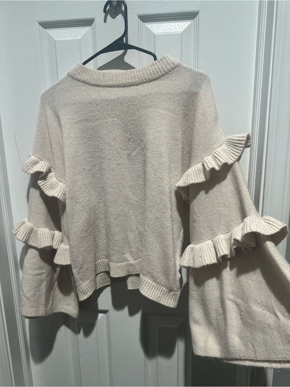 Women's Cream Ruffle Sleeve Sweater